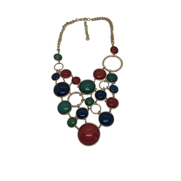 Fabulous Fashion 15” Gold Chain Necklace & Earrings Red Green Blue Disc Bib USA - Picture 8 of 16
